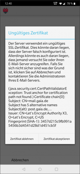 Zertifikat akzeptieren. Zertifikat akzeptieren.